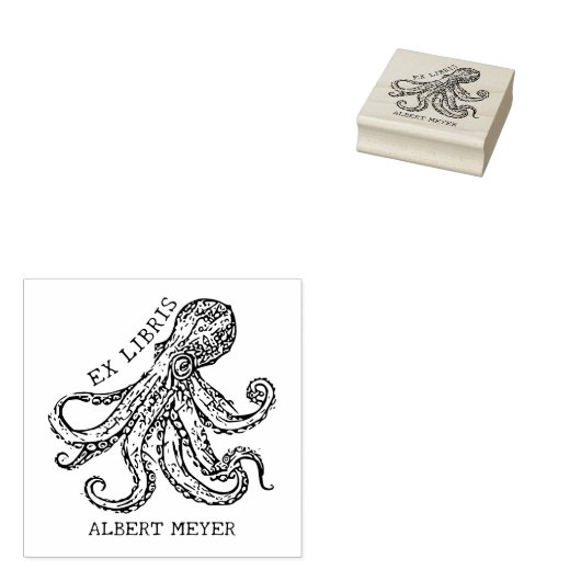 Gepersonaliseerde Octopus Ex Libris Boekplaat Rubberstempel (Gestempeld)