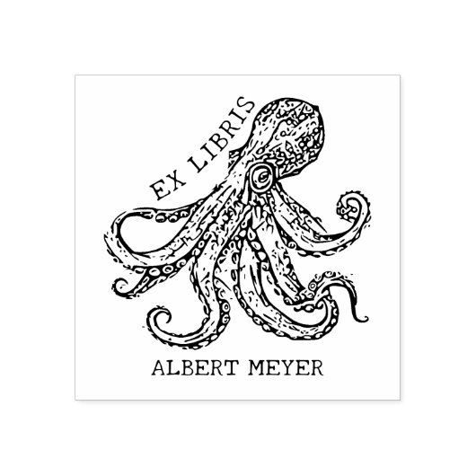 Gepersonaliseerde Octopus Ex Libris Boekplaat Rubberstempel (Afrduk)