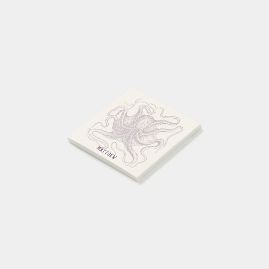 Gepersonaliseerde Octopus geïllustreerd Paars en c Post-it® Notes (Schuin)