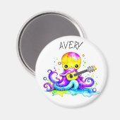 Gepersonaliseerde Octopus Spelen Gitaar Psychedeli Magneet (Voorkant / Achterkant)