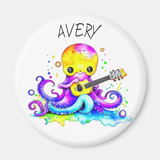 Gepersonaliseerde Octopus Spelen Gitaar Psychedeli Magneet (Voorkant)