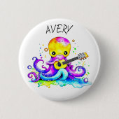 Gepersonaliseerde Octopus Spelen Gitaar Psychedeli Ronde Button 5,7 Cm (Voorkant)