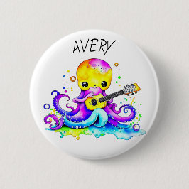Gepersonaliseerde Octopus Spelen Gitaar Psychedeli Ronde Button 5,7 Cm