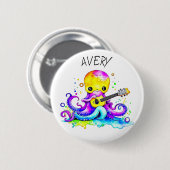 Gepersonaliseerde Octopus Spelen Gitaar Psychedeli Ronde Button 5,7 Cm (Voorkant /achterkant)
