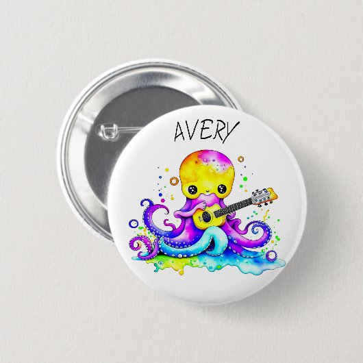 Gepersonaliseerde Octopus Spelen Gitaar Psychedeli Ronde Button 5,7 Cm (Voorkant /achterkant)