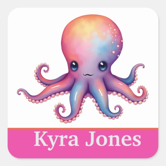Gepersonaliseerde octopus stickers kleurrijk (Voorkant)