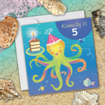Gepersonaliseerde Octopus Verjaardag uitnodiging