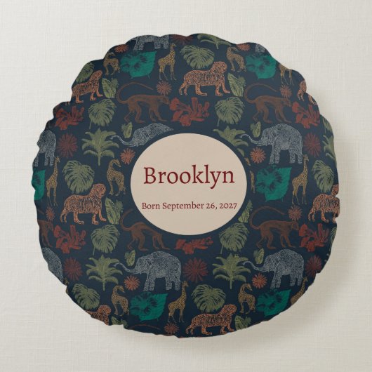 Gepersonaliseerde Oerwoud Safari Rond Kussen (Voorkant)