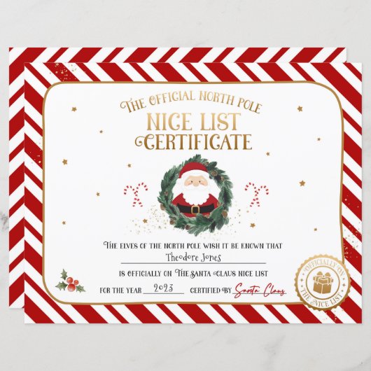 Gepersonaliseerde officiële Nice lijst certificaat (Voorkant / Achterkant)