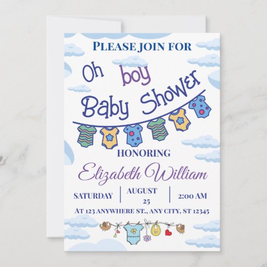 Gepersonaliseerde Oh Boy Baby douche uitnodigingen (Voorkant)