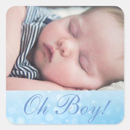 Gepersonaliseerde "OH Boy" Foto Nieuwe Baby aankon Vierkante Sticker (Voorkant)