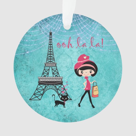 Gepersonaliseerde Oh La La Paris Girl en Cat Ornament (voorkant)