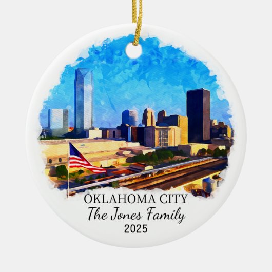 Gepersonaliseerde Oklahoma City Ornament, Oklahoma Keramisch Ornament (Voorkant)