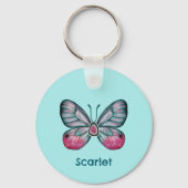 Gepersonaliseerde Oktober Blauwgroen Glasvleugel V Sleutelhanger (Achterkant)