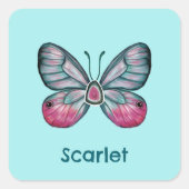 Gepersonaliseerde Oktober Blauwgroen Glasvleugel V Vierkante Sticker (Voorkant)