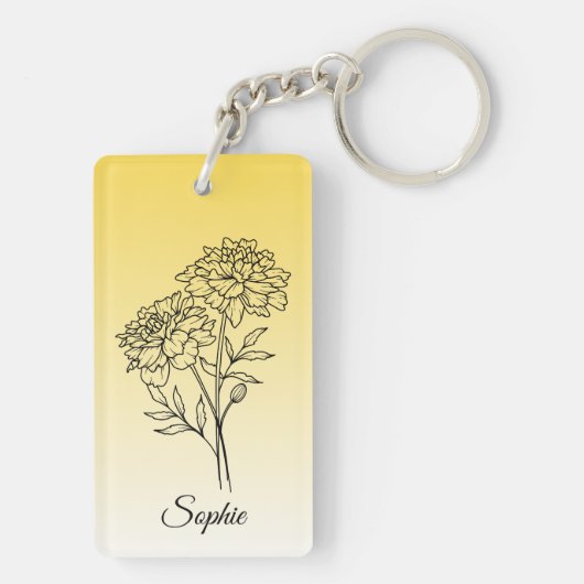 Gepersonaliseerde oktober Geboorte Bloem Marigold Sleutelhanger (achterkant)