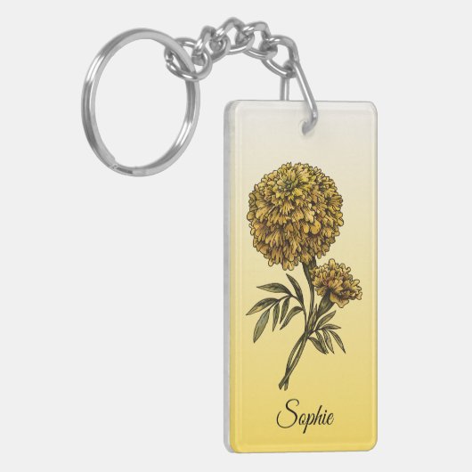Gepersonaliseerde oktober Geboorte Bloem Marigold Sleutelhanger (Voorkant Links)