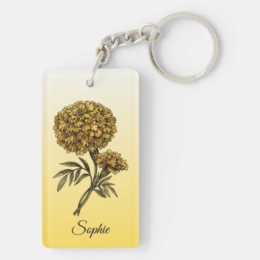 Gepersonaliseerde oktober Geboorte Bloem Marigold Sleutelhanger (achterkant)
