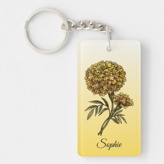 Gepersonaliseerde oktober Geboorte Bloem Marigold Sleutelhanger (Voorkant)