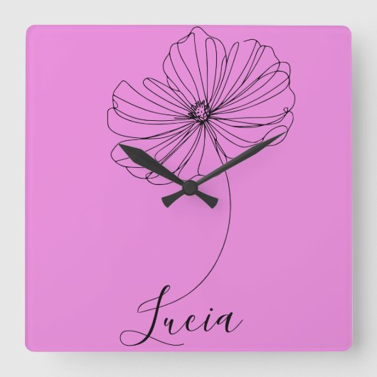 Gepersonaliseerde oktober Kosmos Geboortebloem Gif Vierkante Klok (Voorkant)