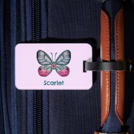 Gepersonaliseerde Oktober Roze Glasvleugel Vlinder Bagagelabel