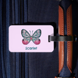 Gepersonaliseerde Oktober Roze Glasvleugel Vlinder Bagagelabel