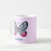 Gepersonaliseerde Oktober Roze Glasvleugel Vlinder Koffiemok (Voorkant links)