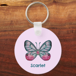 Gepersonaliseerde Oktober Roze Glasvleugel Vlinder Sleutelhanger