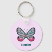 Gepersonaliseerde Oktober Roze Glasvleugel Vlinder Sleutelhanger (Achterkant)