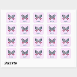 Gepersonaliseerde Oktober Roze Glasvleugel Vlinder Vierkante Sticker