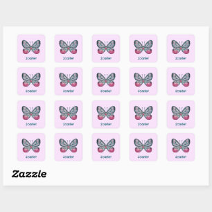 Gepersonaliseerde Oktober Roze Glasvleugel Vlinder Vierkante Sticker