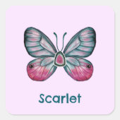 Gepersonaliseerde Oktober Roze Glasvleugel Vlinder Vierkante Sticker (Voorkant)
