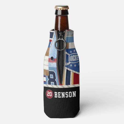 Gepersonaliseerde Old Time Ice Hockey Shirt Puck Flesjeskoeler (Fles Achterkant)