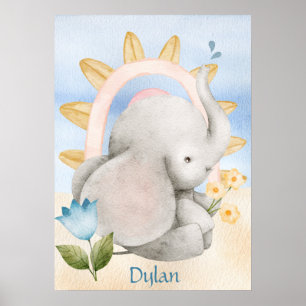 Gepersonaliseerde olifant, Baby dieren, Boho, Rege Poster