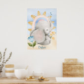 Gepersonaliseerde olifant, Baby dieren, Boho, Rege Poster (Keuken)