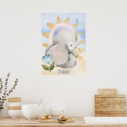 Gepersonaliseerde olifant, Baby dieren, Boho, Rege Poster (Keuken)