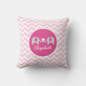 Gepersonaliseerde olifant Chevron Pillow roze Kussen (Voorkant)