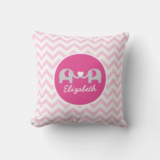 Gepersonaliseerde olifant Chevron Pillow roze Kussen (Voorkant)
