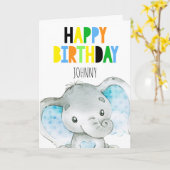 Gepersonaliseerde olifant Schattige Boy Happy Birt Kaart (Gele Bloem)