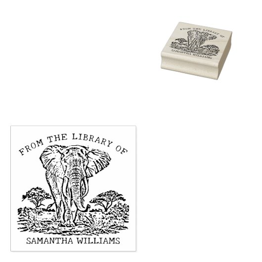 Gepersonaliseerde olifantenboekenplaat rubberstempel (Gestempeld)