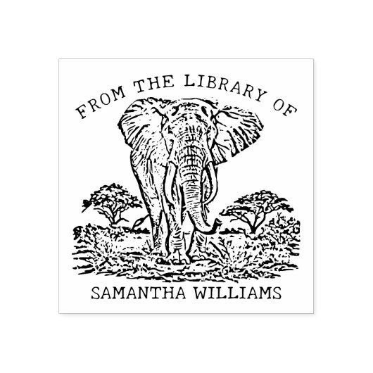 Gepersonaliseerde olifantenboekenplaat rubberstempel (Afrduk)