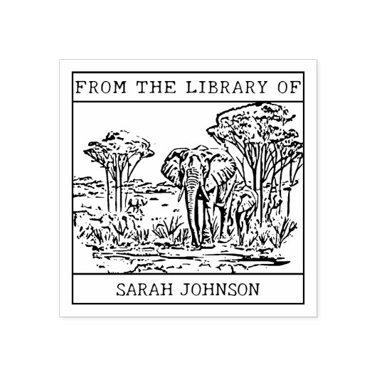 Gepersonaliseerde olifantenboekenplaat rubberstempel (Afrduk)