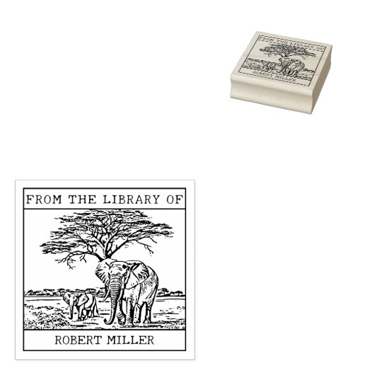 Gepersonaliseerde olifantenboekenplaat rubberstempel (Gestempeld)