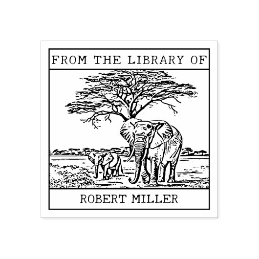 Gepersonaliseerde olifantenboekenplaat rubberstempel (Afrduk)