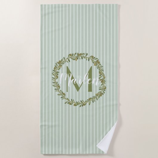 Gepersonaliseerde olijf krans monogram strandlaken (Voorkant)