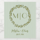 Gepersonaliseerde olijf krans monogram wijn etiket (Enkel label)