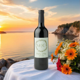 Gepersonaliseerde olijf krans monogram wijn etiket