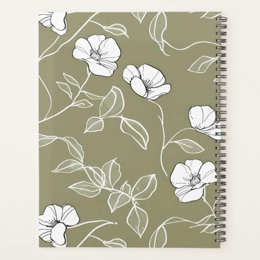 Gepersonaliseerde olijfgroene bloem minimalistisch planner (Achterkant)