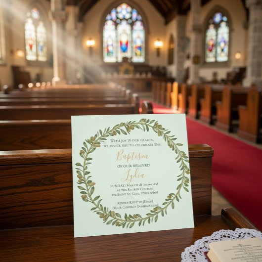 Gepersonaliseerde Olijfkrans doop uitnodiging