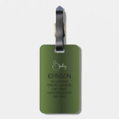 Gepersonaliseerde Olijven Groene Monogram Naam Bag Bagagelabel (Achterkant verticaal)